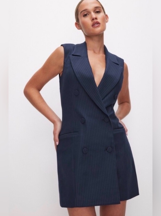Good American Dresses & Skirts - Good American Navy Pinstripe Sleeveless Blazer Dress